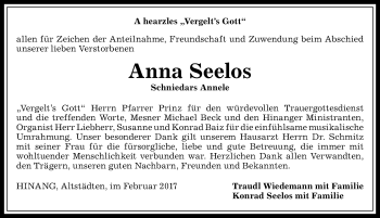 Traueranzeige von Anna Seelos von Allgäuer Anzeigeblatt