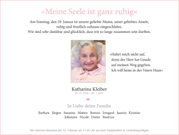 Traueranzeige von Katharina Kleiber von Der Westallgäuer