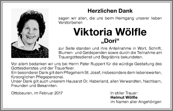 Traueranzeige von Viktoria Wölfle von Memminger Zeitung