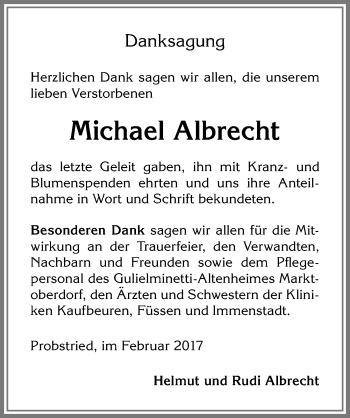 Traueranzeige von Michael Albrecht von Allgäuer Zeitung