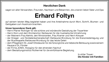 Traueranzeige von Erhard Foltyn von Memminger Zeitung
