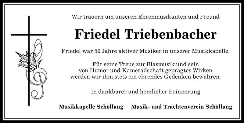  Traueranzeige für Friedel Triebenbacher vom 04.02.2017 aus Allgäuer Anzeigeblatt
