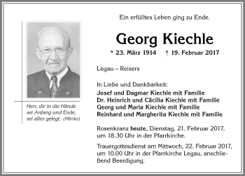 Traueranzeige von Georg Kiechle von Allgäuer Zeitung