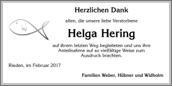 Traueranzeige von Helga Hering von Allgäuer Zeitung, Kaufbeuren/Buchloe