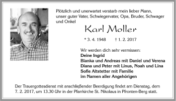 Traueranzeige von Karl Moller von Allgäuer Zeitung, Füssen