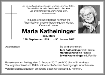 Traueranzeige von Maria Katheininger von Memminger Zeitung