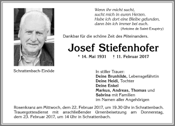 Traueranzeige von Josef Stiefenhofer von Allgäuer Zeitung,Kempten