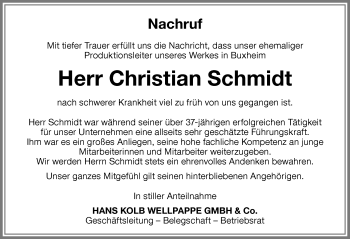 Traueranzeige von Christian Schmidt von Memminger Zeitung