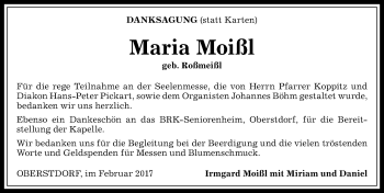 Traueranzeige von Maria Moißl von Allgäuer Anzeigeblatt
