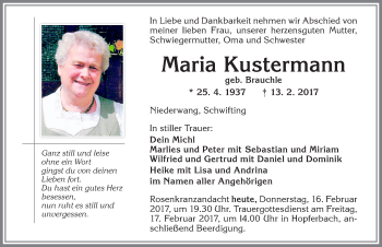 Traueranzeige von Maria Kustermann von Allgäuer Zeitung, Marktoberdorf