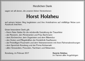 Traueranzeige von Horst Holzheu von Allgäuer Zeitung, Marktoberdorf