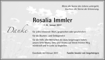 Traueranzeige von Rosalia Immler von Allgäuer Zeitung,Kempten