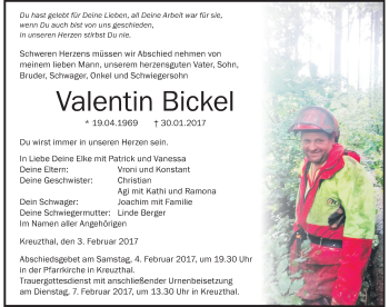 Traueranzeige von Valentin Bickel von Allgäuer Zeitung,Kempten