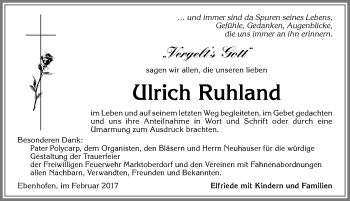 Traueranzeige von Ulrich Ruhland von Allgäuer Zeitung, Marktoberdorf