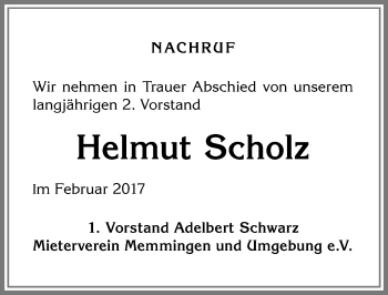 Traueranzeige von Helmut Scholz von Memminger Zeitung