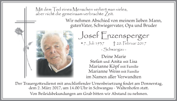 Traueranzeige von Josef Enzensperger von Allgäuer Zeitung, Füssen