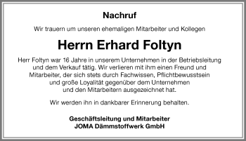 Traueranzeige von Erhard Foltyn von Memminger Zeitung