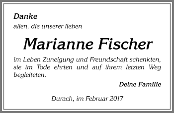 Traueranzeige von Marianne Fischer von Allgäuer Zeitung,Kempten