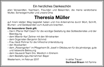 Traueranzeige von Theresia Müller von Memminger Zeitung