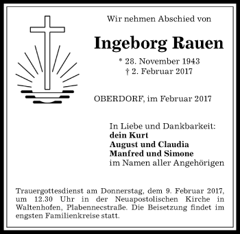Traueranzeige von Ingeborg Rauen von Allgäuer Zeitung