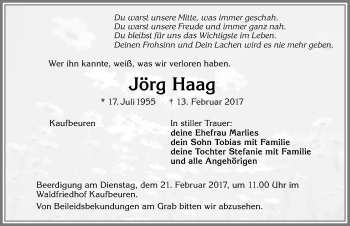 Traueranzeige von Jörg Haag von Allgäuer Zeitung, Kaufbeuren/Buchloe