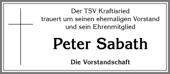 Traueranzeige von Peter Sabath von Allgäuer Zeitung, Marktoberdorf