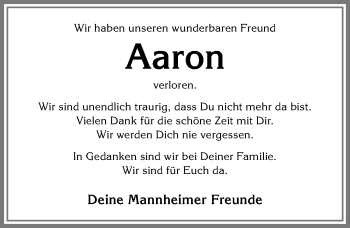 Traueranzeige von Aaron  von Memminger Zeitung