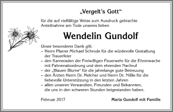 Traueranzeige von Wendelin Gundolf von Allgäuer Zeitung, Kaufbeuren/Buchloe