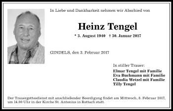 Traueranzeige von Heinz Tengel von Allgäuer Zeitung