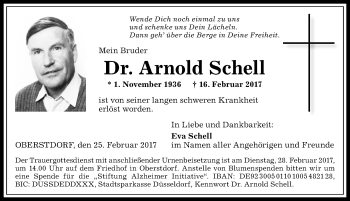 Traueranzeige von Arnold Schell von Allgäuer Anzeigeblatt