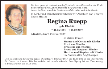 Traueranzeige von Regina Ruepp von Allgäuer Anzeigeblatt