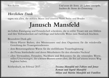 Traueranzeige von Janusch Mansfeld von Der Westallgäuer