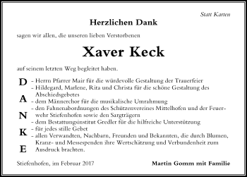 Traueranzeige von Xaver Keck von Der Westallgäuer