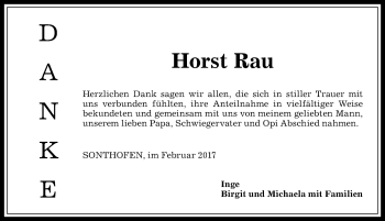 Traueranzeige von Horst Rau von Allgäuer Anzeigeblatt