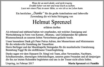 Traueranzeige von Helmut Sprenzel von Allgäuer Zeitung, Füssen