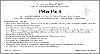 Traueranzeige von Peter Pauli von Allgäuer Zeitung, Kaufbeuren/Buchloe