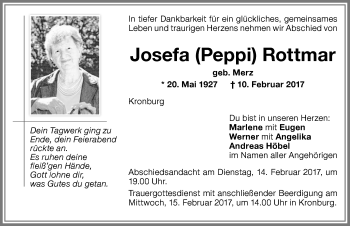 Traueranzeige von Josefa Rottmar von Memminger Zeitung