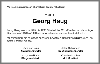 Traueranzeige von Georg Haug von Memminger Zeitung