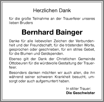 Traueranzeige von Bernhard Bainger von Memminger Zeitung