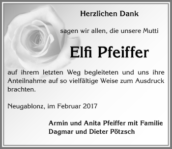 Traueranzeige von Elfi Pfeiffer von Allgäuer Zeitung, Kaufbeuren/Buchloe