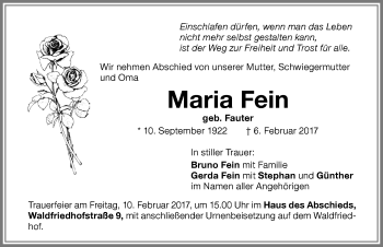 Traueranzeige von Maria Fein von Memminger Zeitung