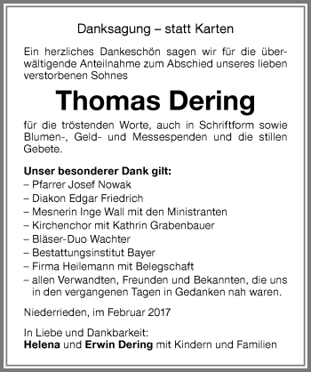 Traueranzeige von Thomas Dering von Memminger Zeitung