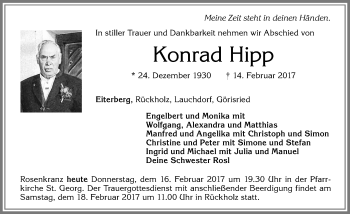 Traueranzeige von Konrad Hipp von Allgäuer Zeitung, Füssen