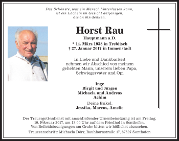 Traueranzeige von Horst Rau von Allgäuer Anzeigeblatt