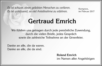 Traueranzeige von Gertraud Emrich von Allgäuer Zeitung,Kempten
