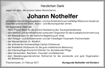 Traueranzeige von Johann Nothelfer von Memminger Zeitung