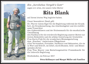 Traueranzeige von Rita Blank von Allgäuer Anzeigeblatt