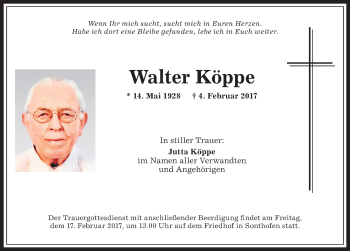 Traueranzeige von Walter Köppe von Allgäuer Anzeigeblatt