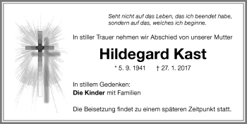 Traueranzeige von Hildegard Kast von Memminger Zeitung