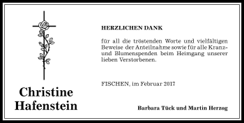 Traueranzeige von Christine Hafenstein von Allgäuer Anzeigeblatt